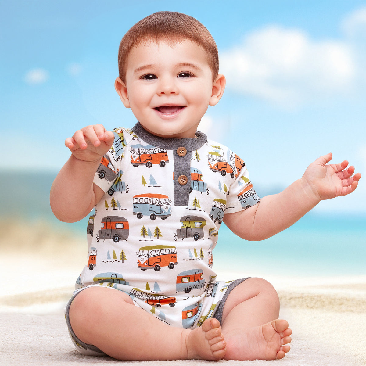 Happy Camper Bamboo Shortie Romper