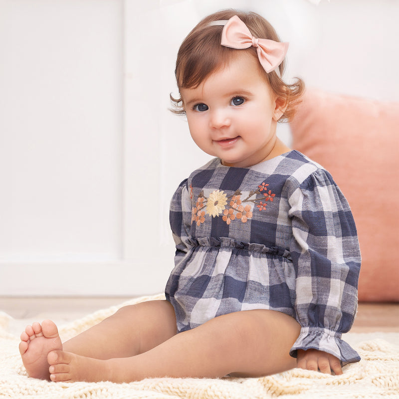 Buffalo Check Baby Girl Cotton Bodysuit with Embroidery – Tesa Babe