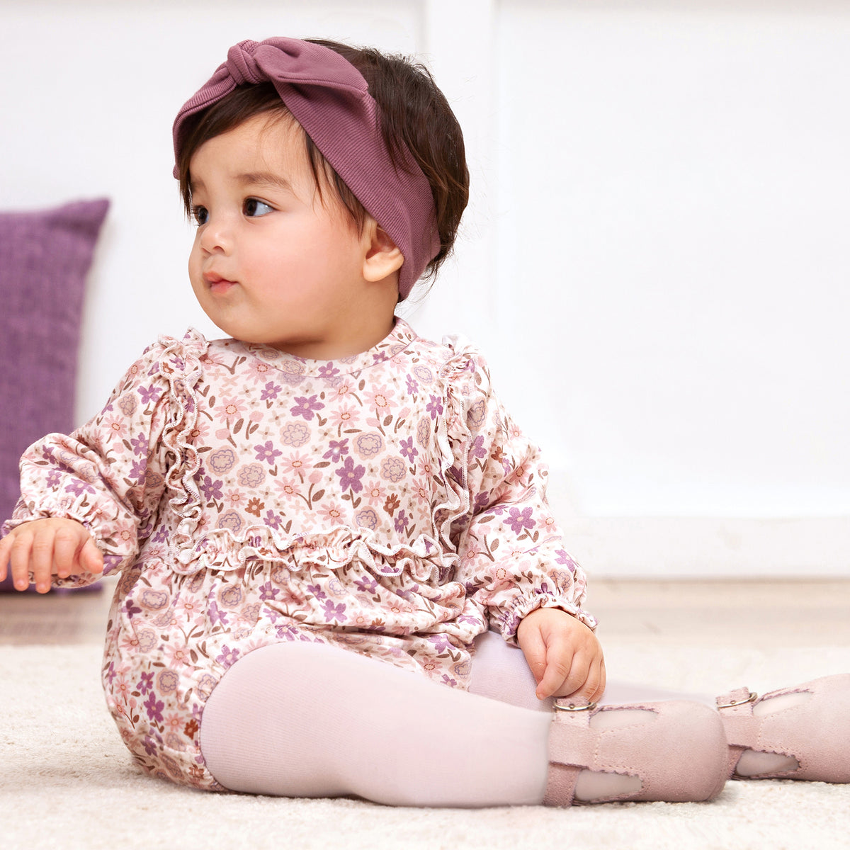 Baby Girl Ruffle Romper – Bamboo Floral Bodysuit One Piece