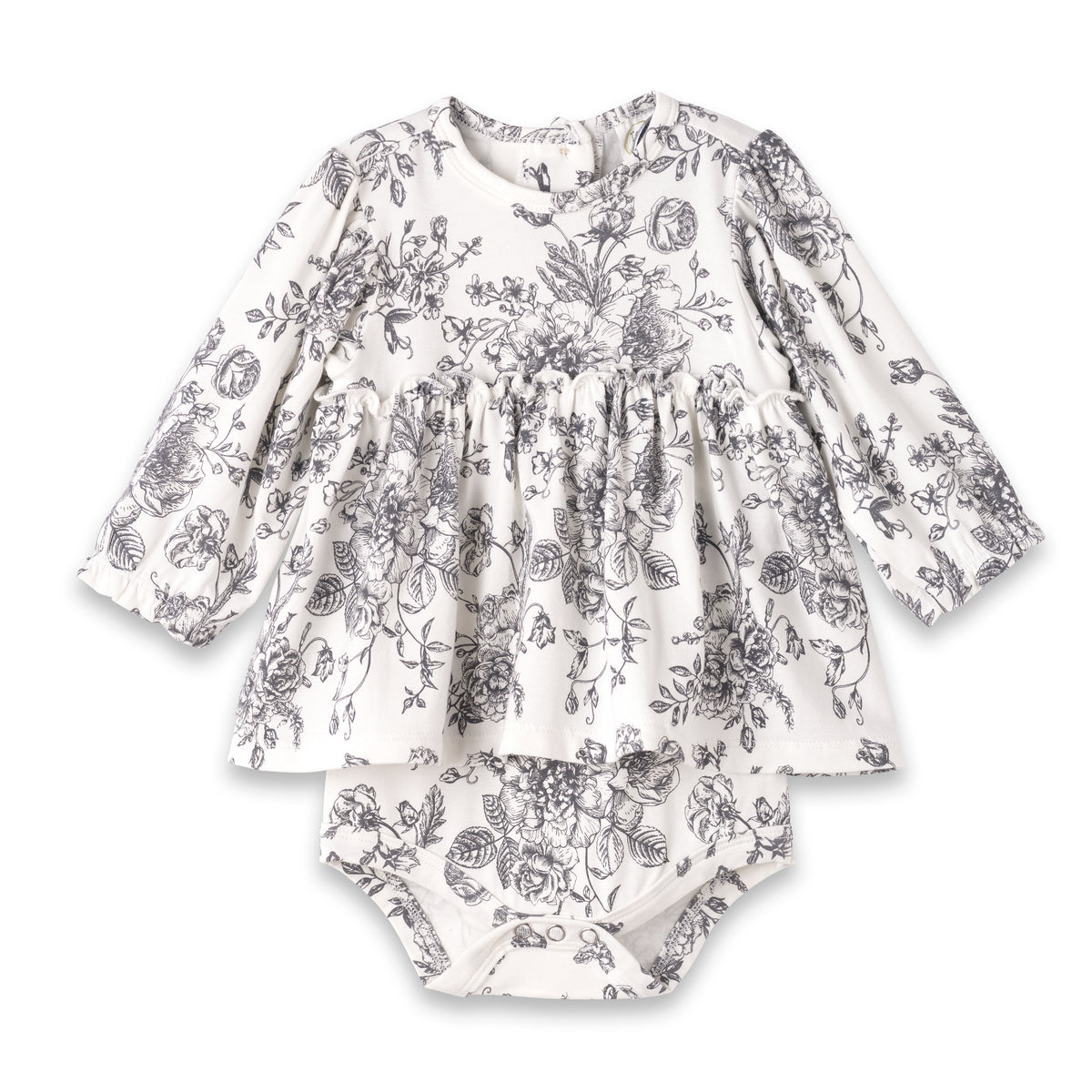Baby Girls' Skirted Bodysuit – Floral Bamboo Toile