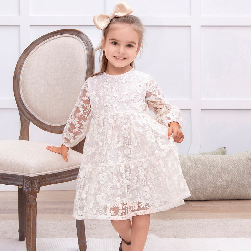 Ivory Lace Girls' DressEmbroidered Organza Special Occasion Ivory Lace Girls' DressEmbroidered Organza Special Occasion