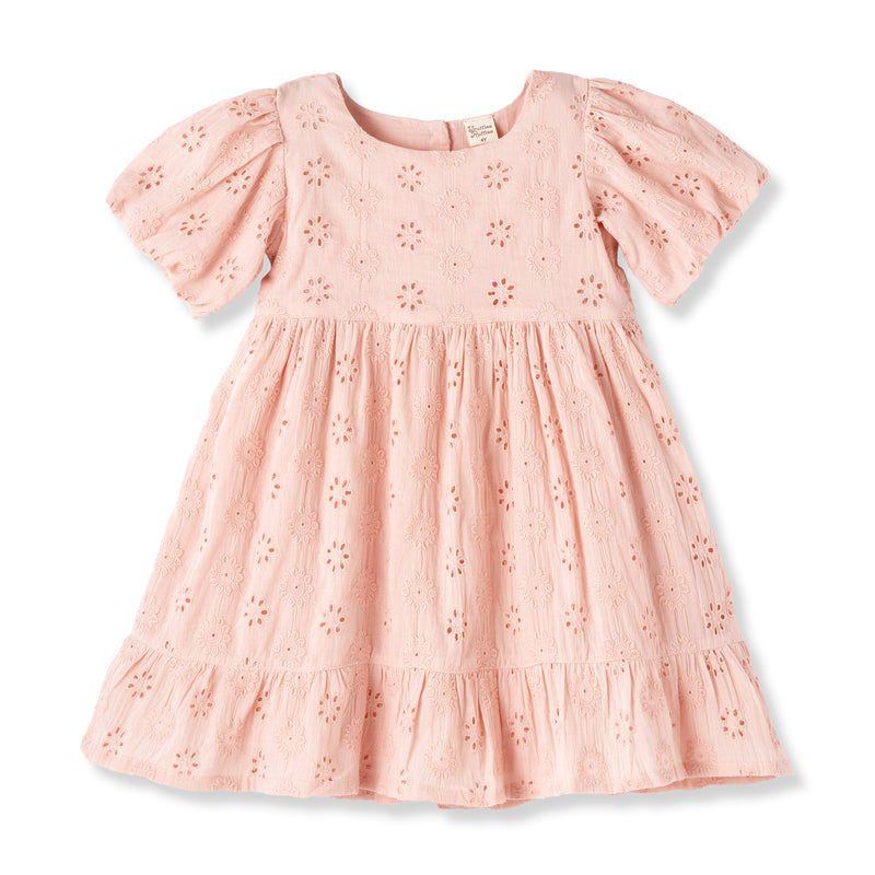 Pink Cotton Eyelet Puff Sleeve Dress Pink Cotton Eyelet Puff Sleeve Dress