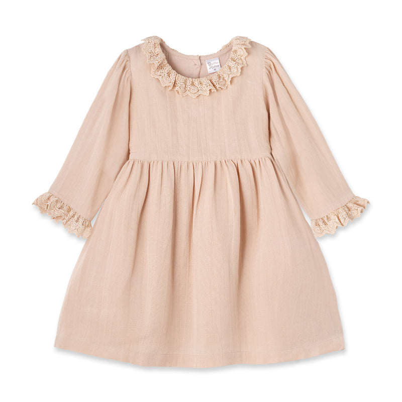 beige toddler dress Lace Trim Linen Dress – Soft Beige Special Occasion Style 3T