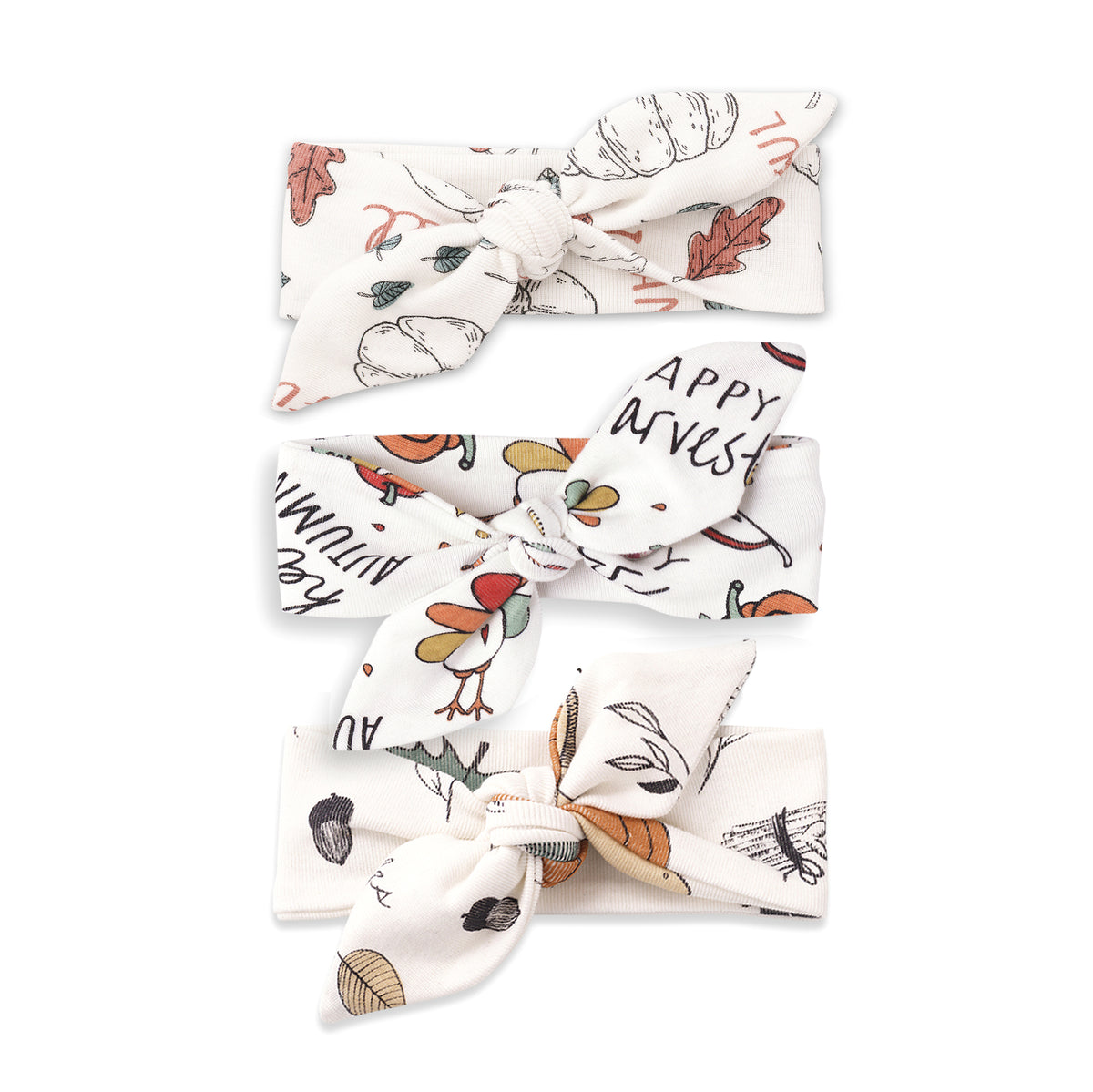 Baby Girl Fall/Thanksgiving Headbands – 3-Pack Cotton Tie Bows