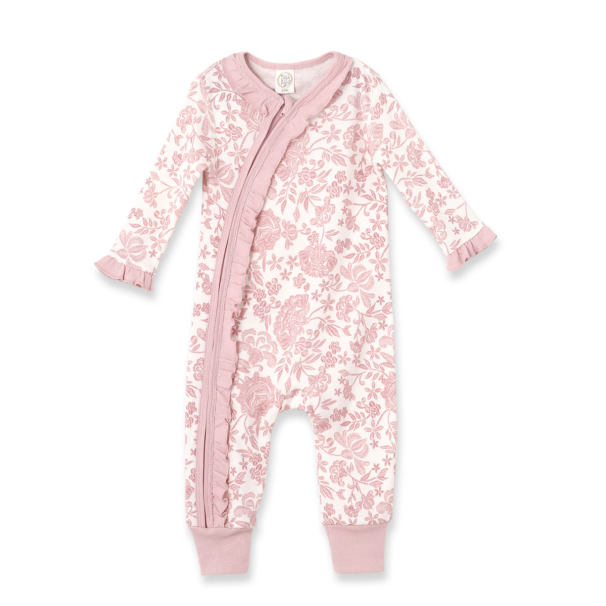 Baby Girl Pink Embroidered Lace Zipper Romper