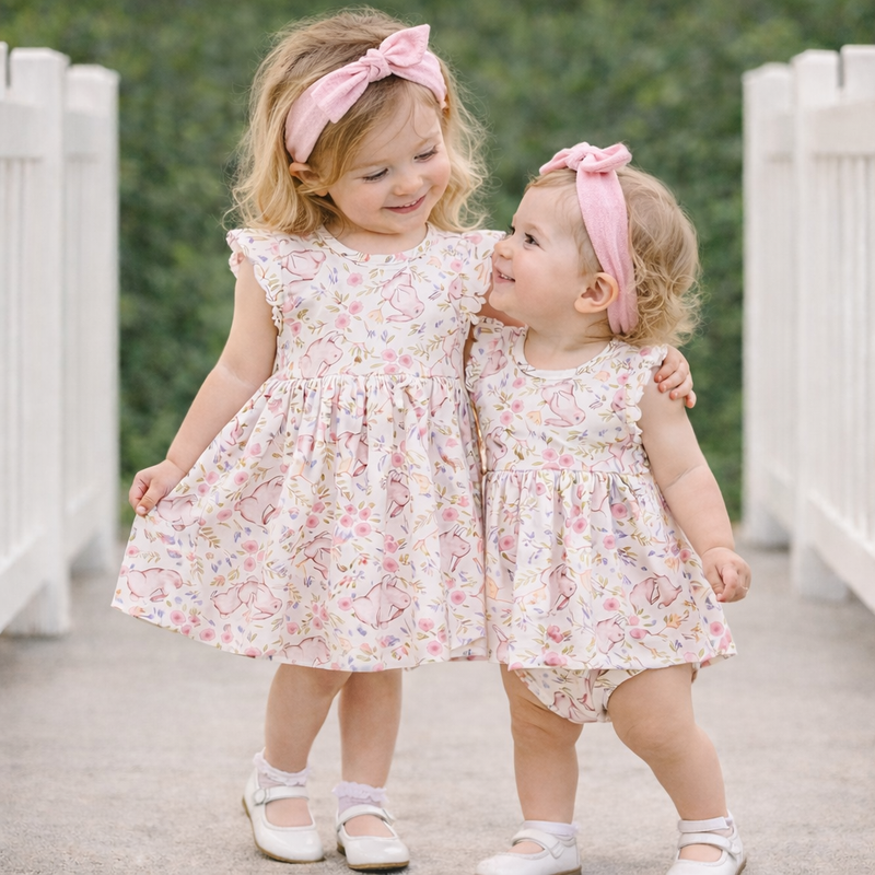 Bunny Blooms Bamboo Easter Dress for Baby & Toddler Girls 2T