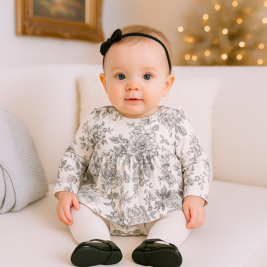 Baby Girls' Skirted Bodysuit – Floral Bamboo Toile