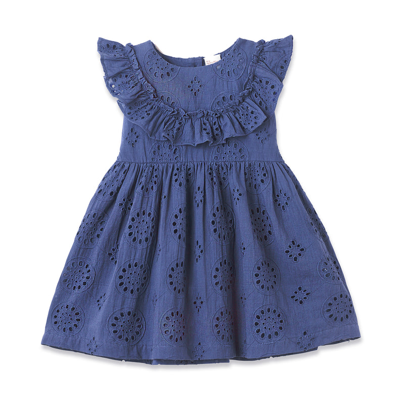 Girls' Eyelet Ruffle Dress - Cotton Blue Embroidered Tesa Babe Girls' Eyelet Ruffle Dress - Cotton Blue Embroidered Tesa Babe