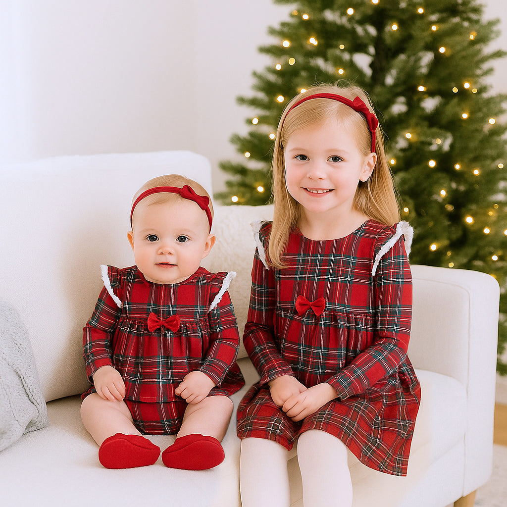 Christmas Bamboo Baby Skirted Bodysuit – Red Holiday Tartan Plaid