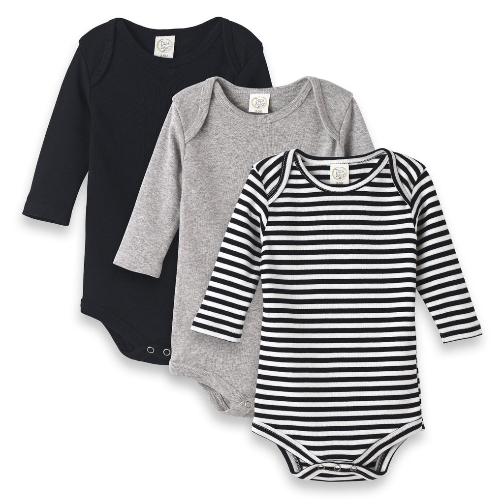 Tesa Babe baby girl clothes Bodysuit Set / 0-3M Set of 3 Black Stripe & Grey Bodysuits