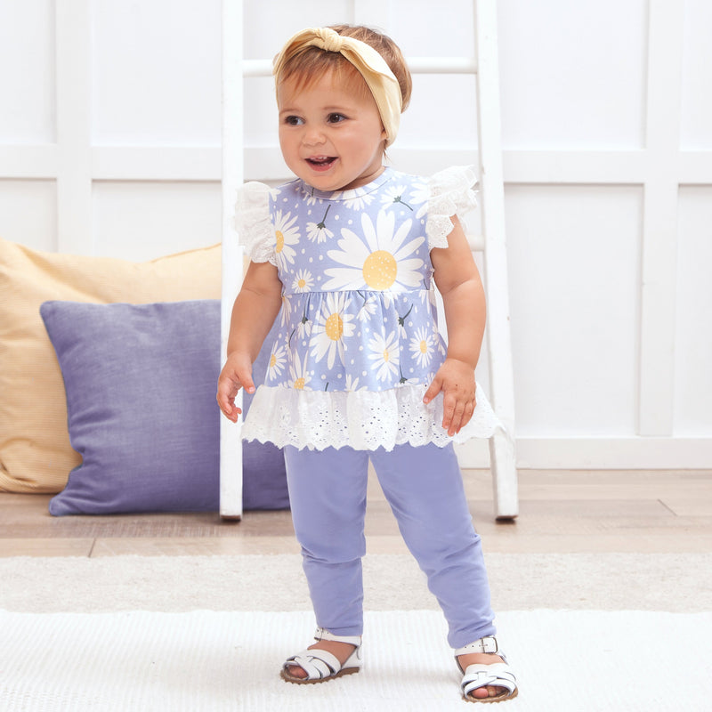 Tesa Babe Baby Girl Clothes Wild Daisies Eyelet Flutter Sleeve Top & Leggings
