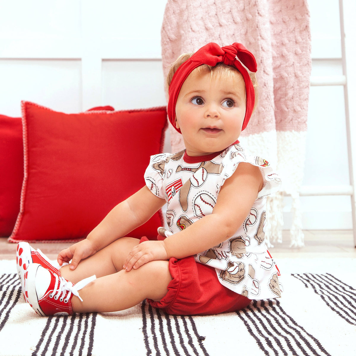Tesa Babe Base Product Pink Batter Up Flutter Sleeve Top & Bloomers Set