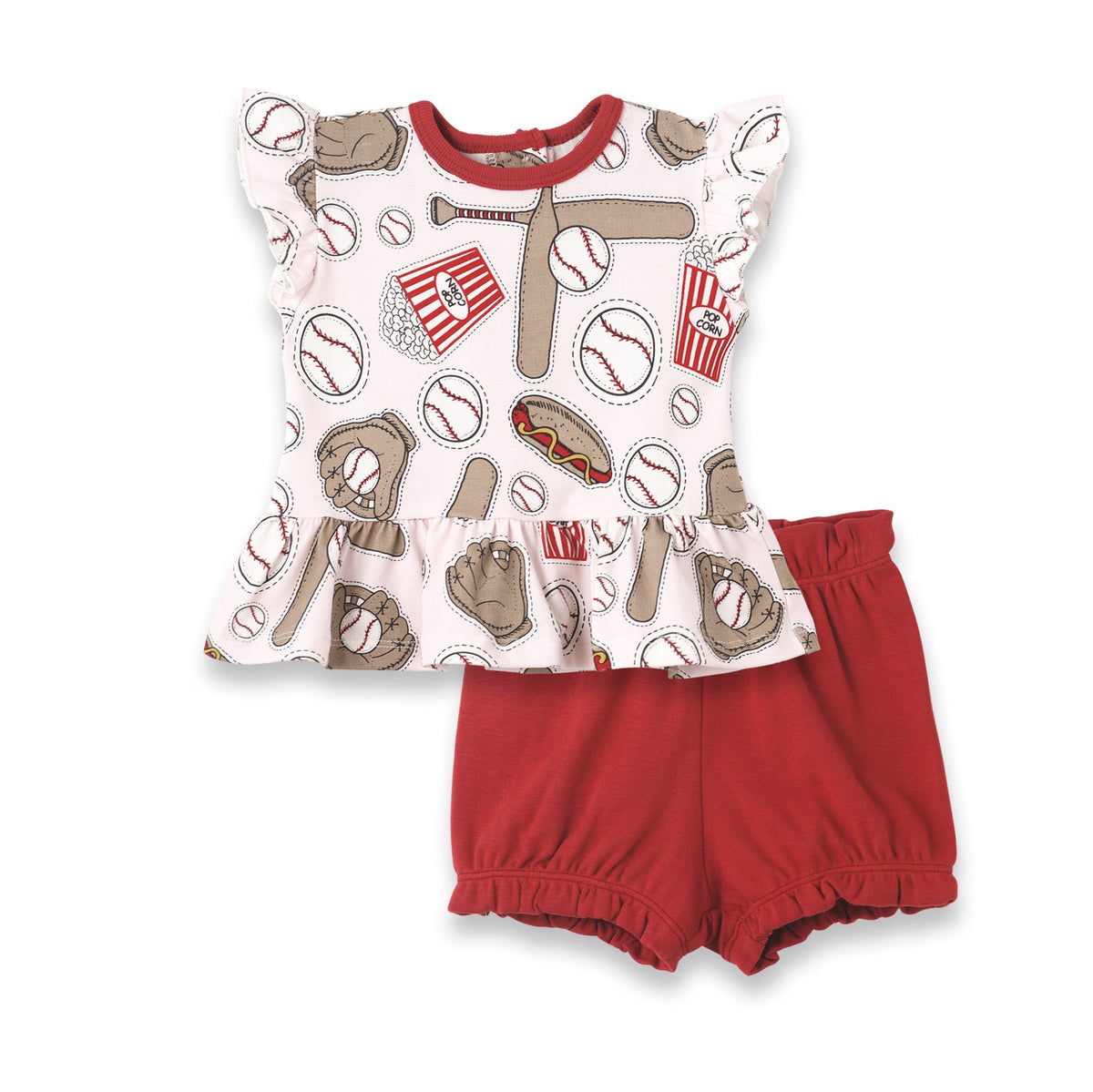 Tesa Babe Base Product 3-6M Pink Batter Up Flutter Sleeve Top & Bloomers Set