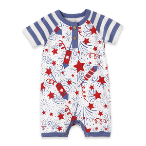 Tesa Babe Base Product NB Sparkly 4Th Short Sleeve Henley Shortie Romper