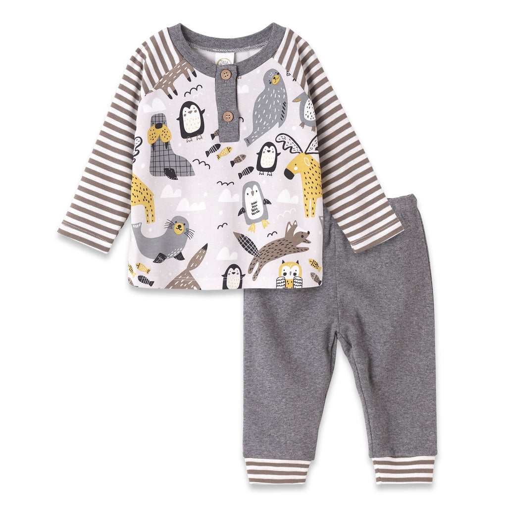 Tesa Babe Baby Boy Clothes 6-9M Arctic Animals LS Boys Henley Shirt & Pants