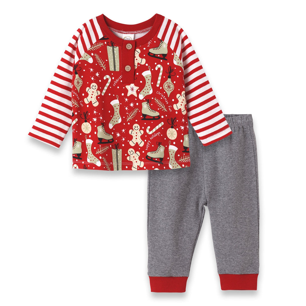 Tesa Babe Baby Boy Clothes 6-9M / Set Christmas Joy LS Boys Henley Shirt & Pants