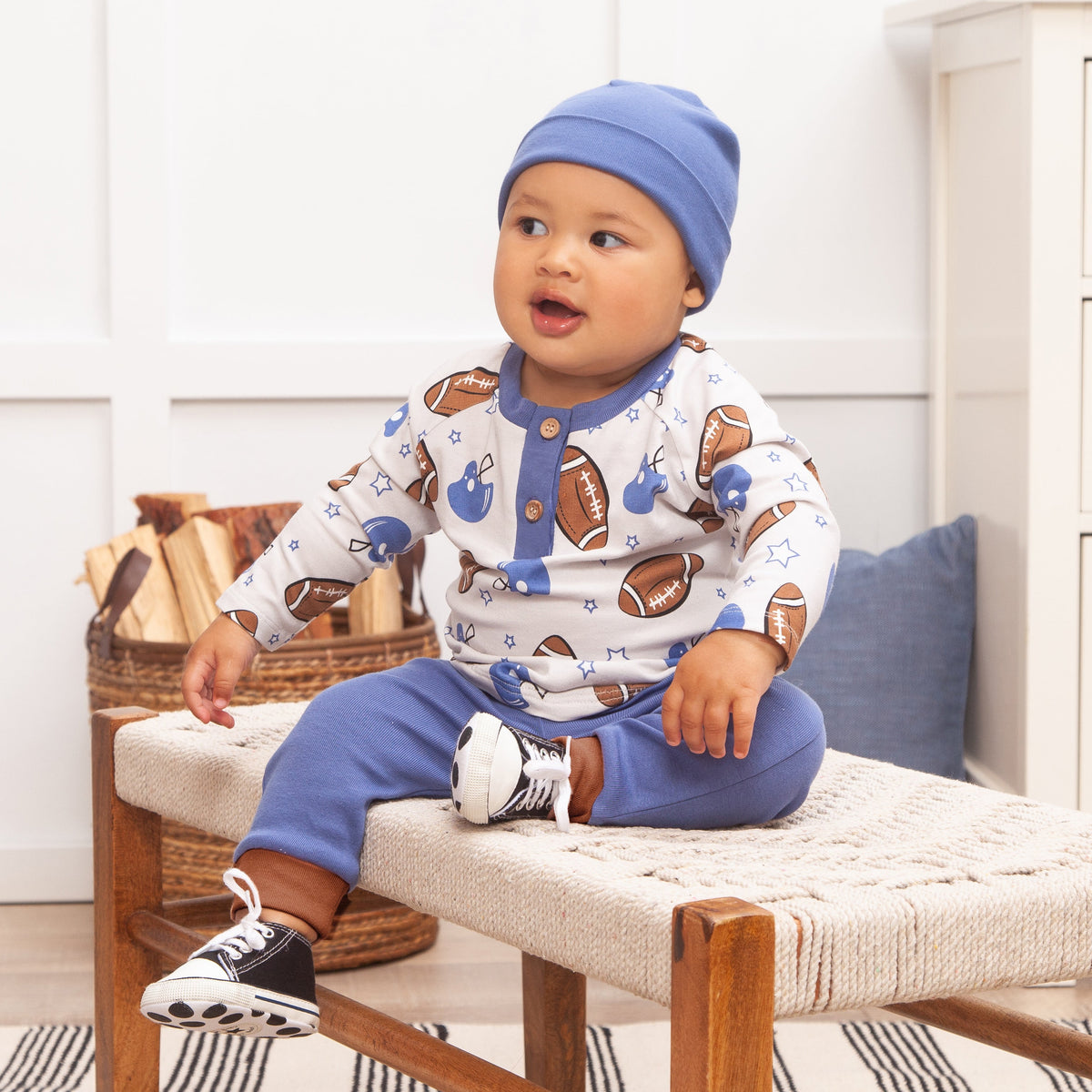 Tesa Babe Baby Boy Clothes Game Day Boy LS Boys Henley Shirt & Pants