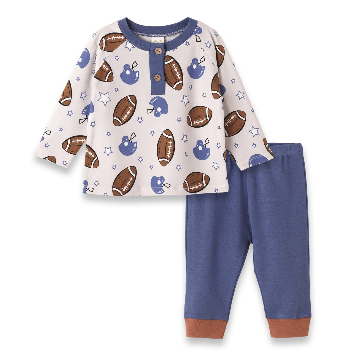 Tesa Babe Baby Boy Clothes 6-9M Game Day Boy LS Boys Henley Shirt & Pants