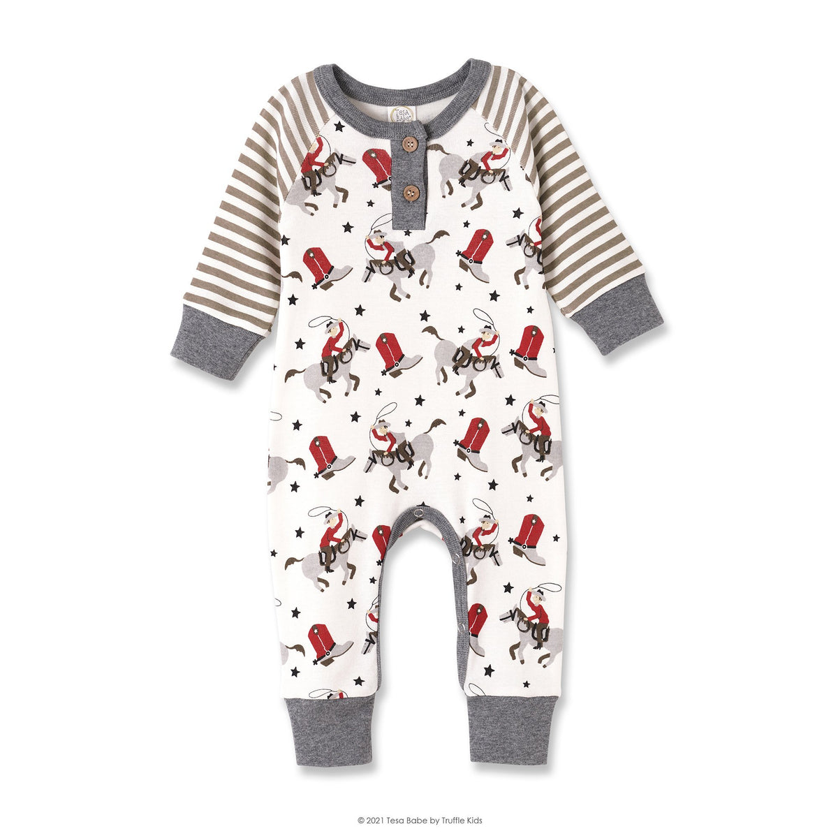 Tesa Babe Baby Boy Clothes Romper / Newborn Ride Em Cowboy Henley Romper
