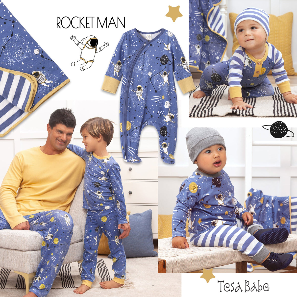 Tesa Babe Baby Boy Clothes Rocket Man LS Crew T-Shirt & Pants Set