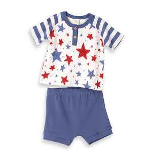 Tesa Babe Baby boy Clothes Stars & Stripes Tee and Shorts 2Pc Set