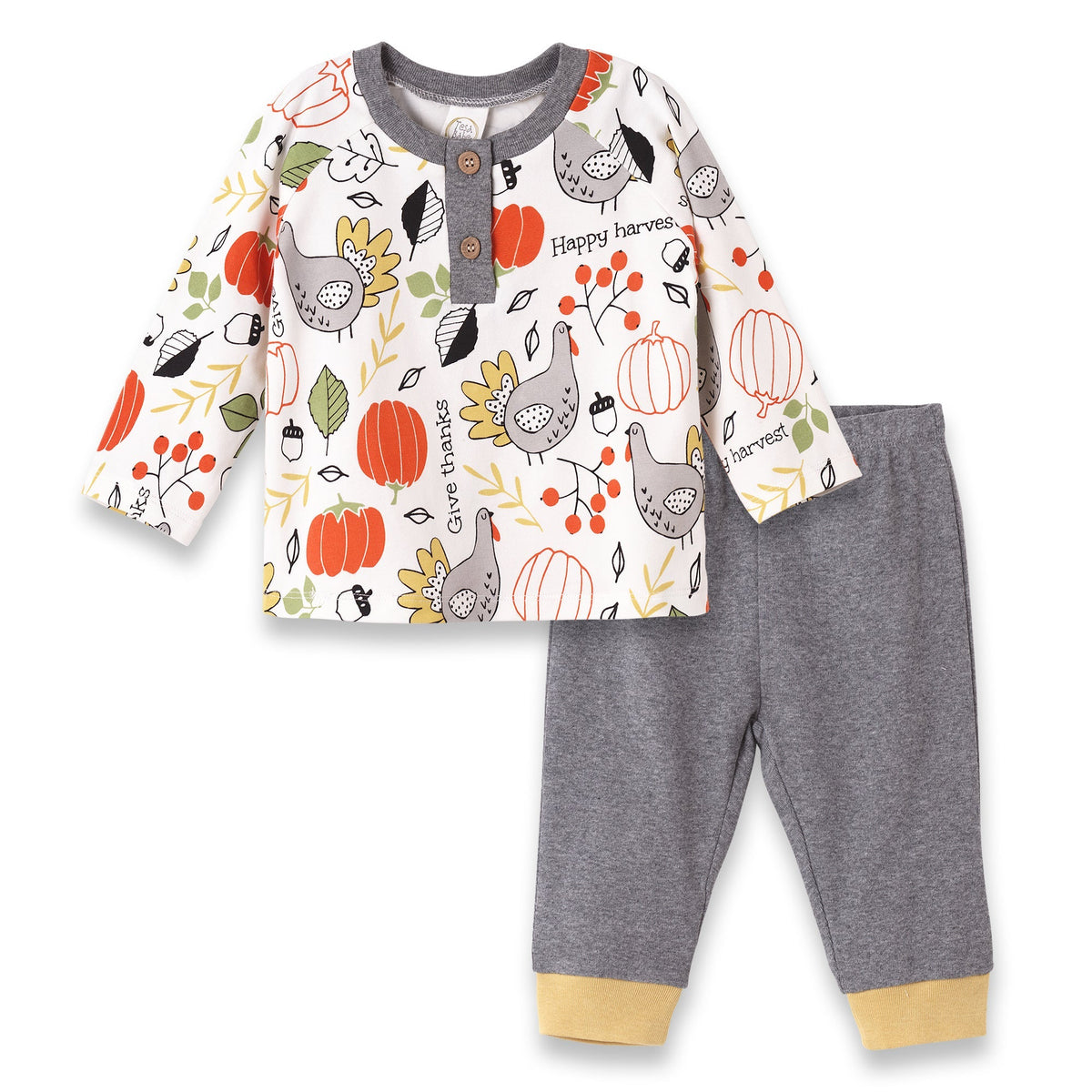 Tesa Babe Baby Boy Clothes 6-9M / Set Thanksgiving Turkey LS Boys Henley Shirt & Pants