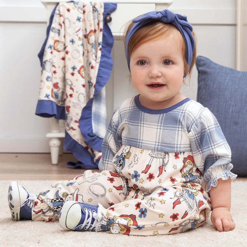 Tesa Babe Baby Girl Clothes Annie Oakley Elastic Ruffle LS Empire Waist Romper