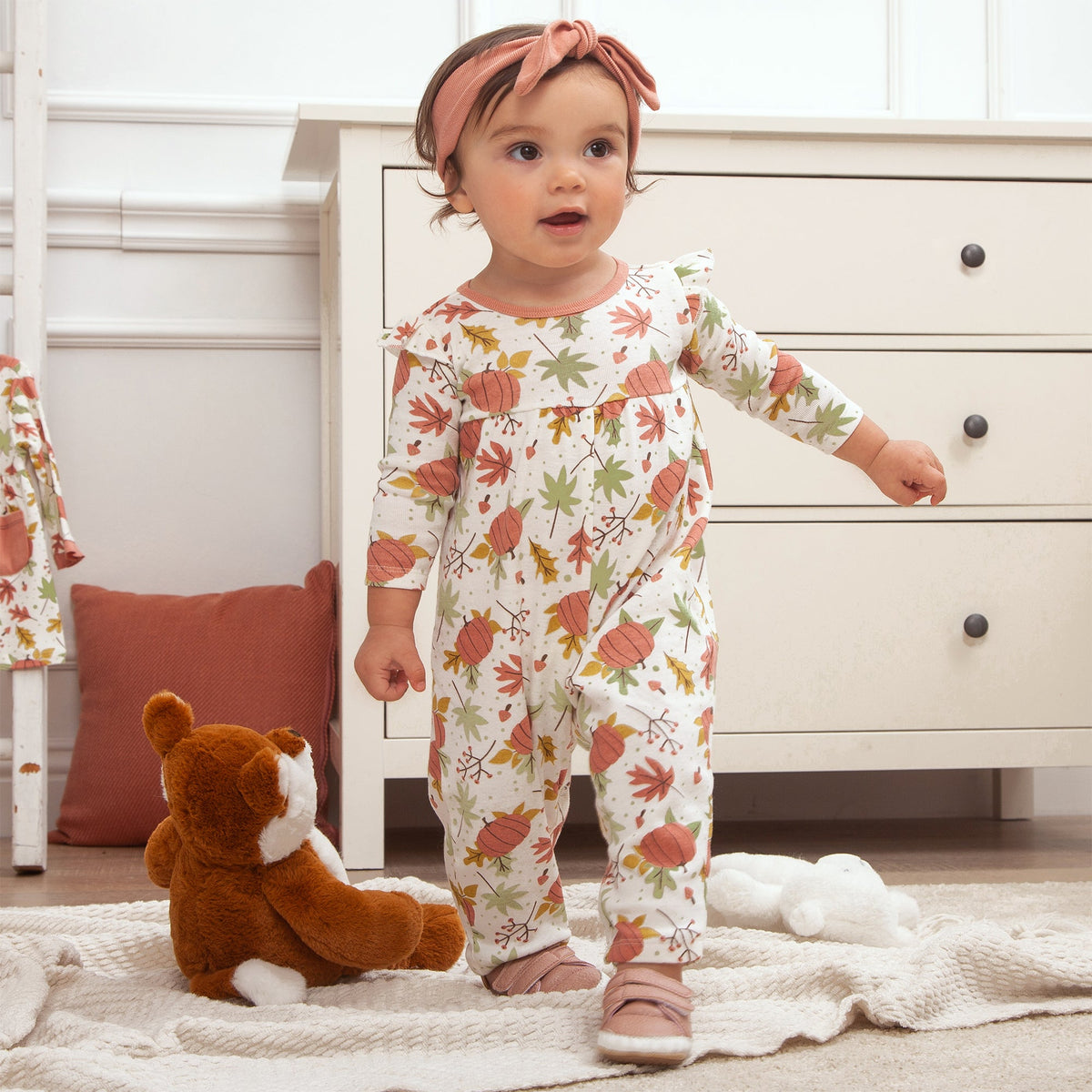 Tesa Babe Baby Girl Clothes Fall Harvest Empire Waist Bubble Romper