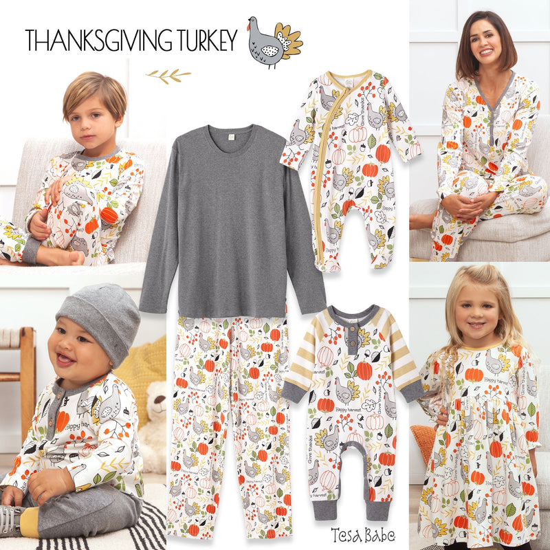 Tesa Babe Baby Girl Clothes Thanksgiving Turkey Elastic Ruffle LS  Dress