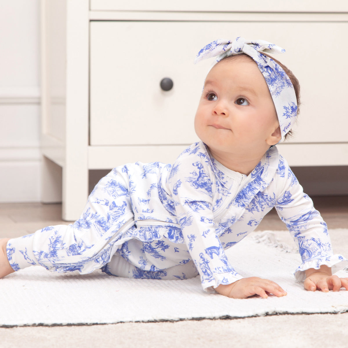 Tesa Babe Baby Girl Clothes Toile de Jouy Zippered Bamboo Romper
