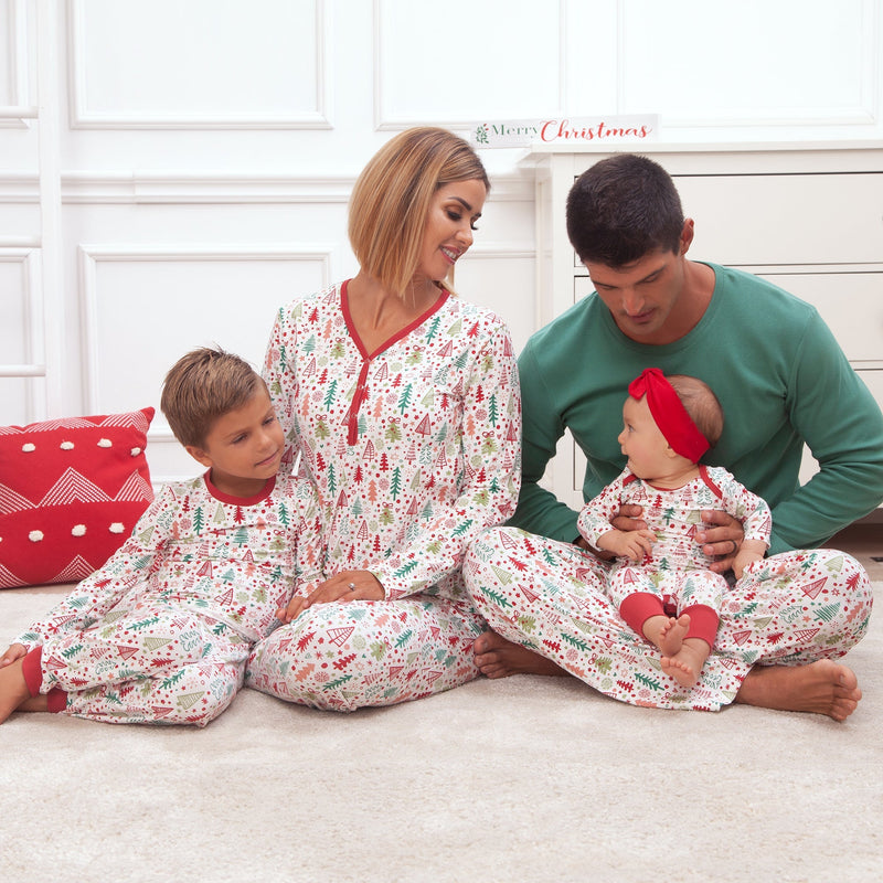 Christmas Print Red Henley Family Matching Pajama Set with Pockets