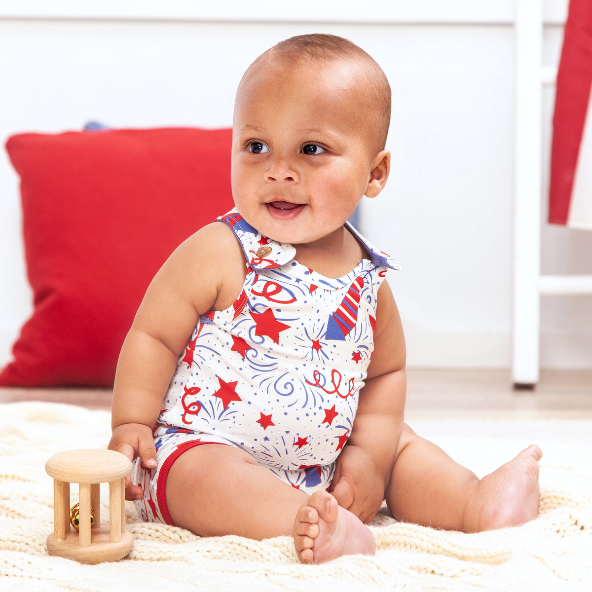 Patriotic Fireworks Bamboo Baby Romper 3-6M