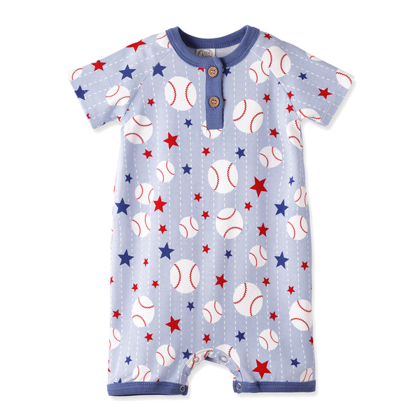 Grand Slam Baseball Bamboo Shorty Romper for Baby Boys