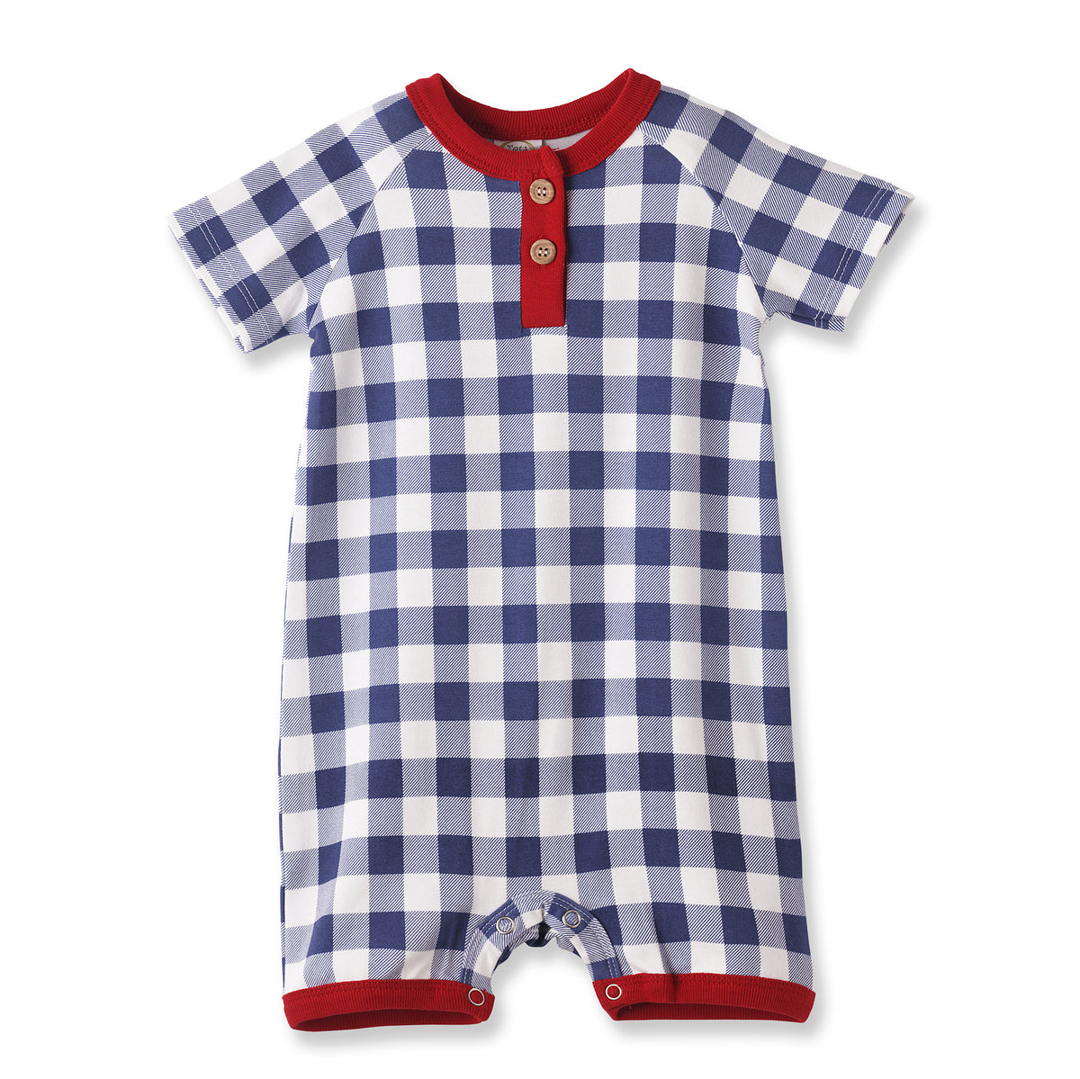 Picnic Plaid Bamboo Henley Shortall Romper for Baby Boys