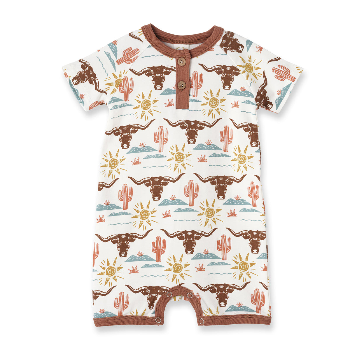 Baby Boy Shorty Romper – Bamboo Happy Trails Henley Outfit