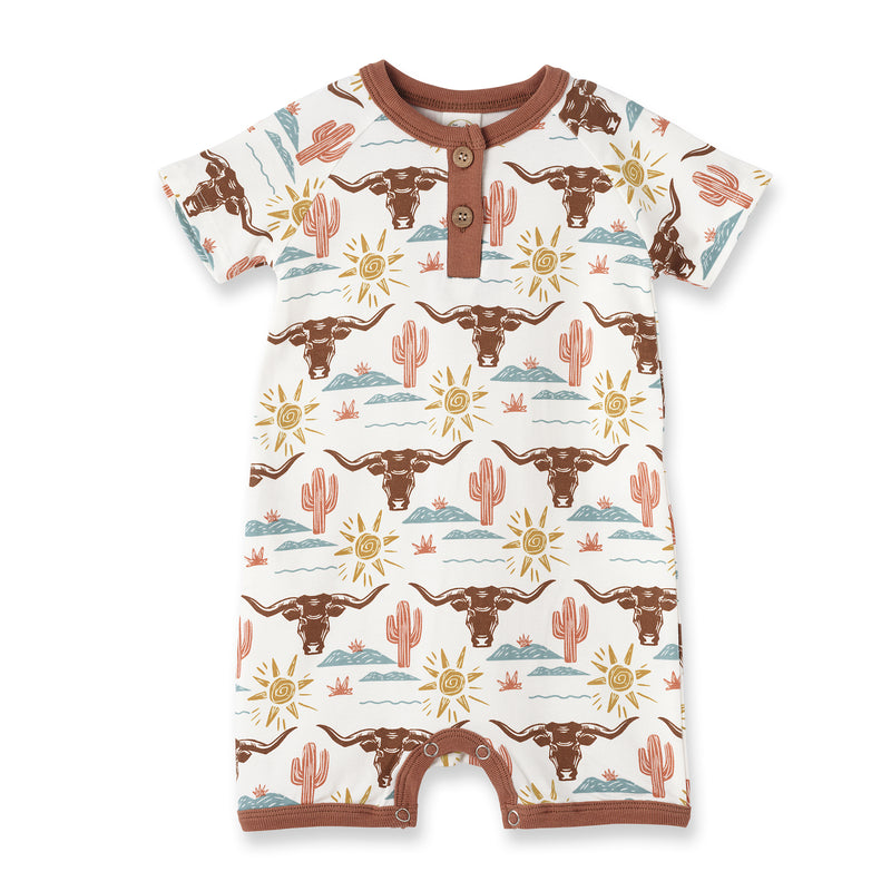 Baby Boy Shorty Romper – Bamboo Happy Trails Henley Outfit