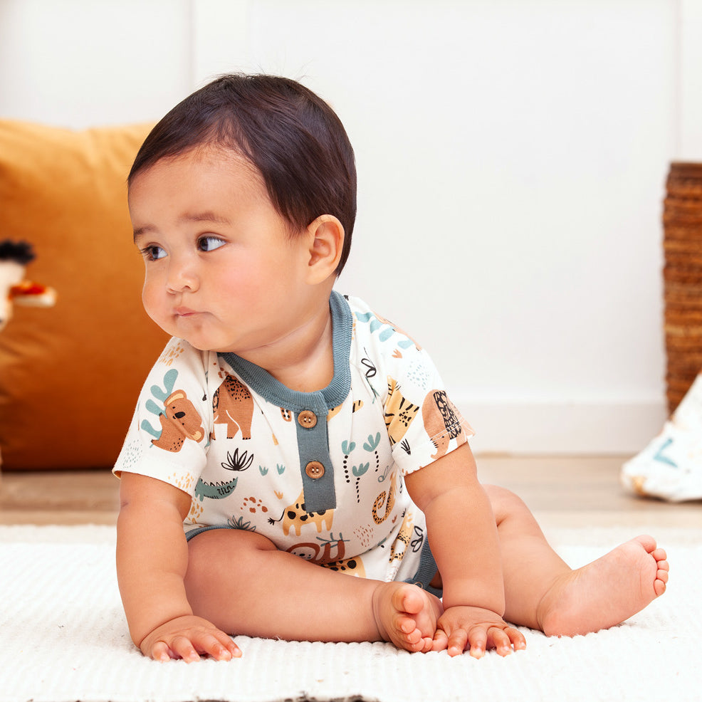 Jungle Jamboree Bamboo Baby Boy Shorty Romper 9-12M