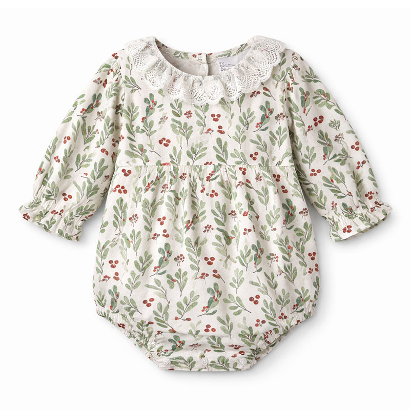 Holiday Berry Baby Christmas Bodysuit With Lace Collar