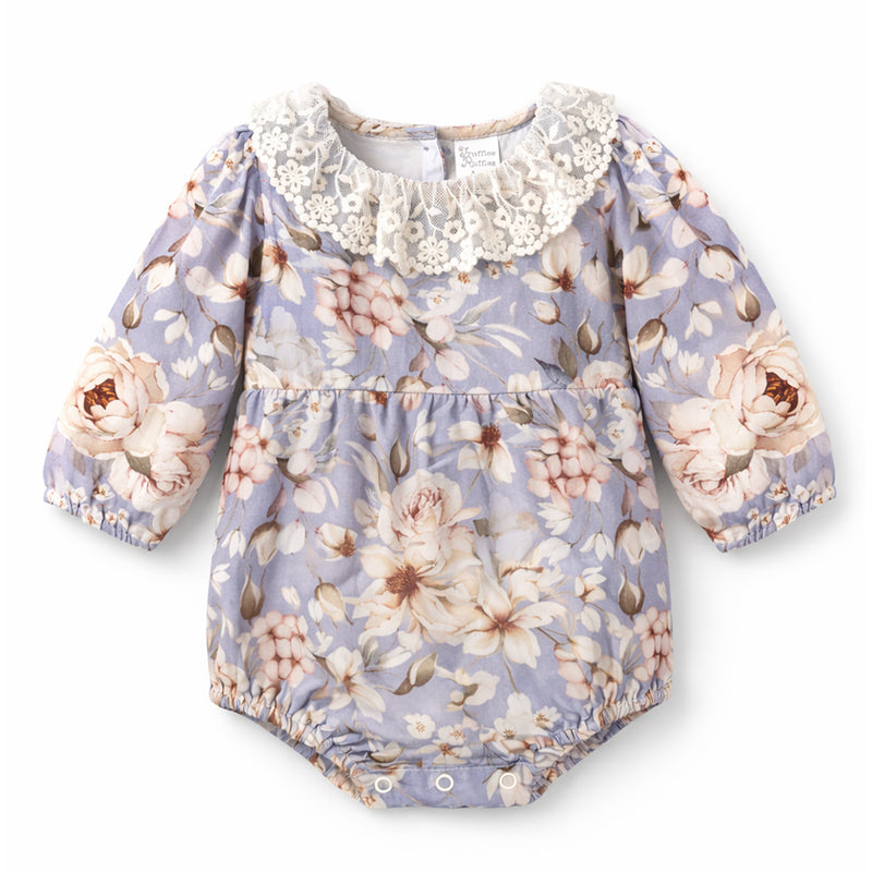 Vintage Floral Baby Bodysuit With Lace Collar
