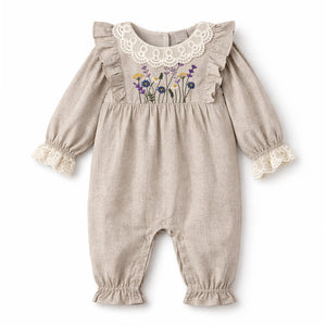 Embroidered Wildflower Linen Baby Romper