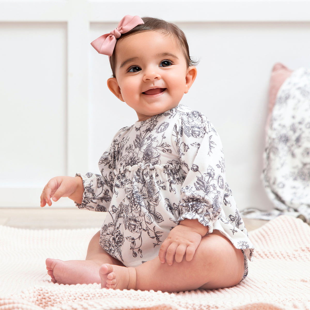 Baby Girls' Skirted Bodysuit – Floral Bamboo Toile