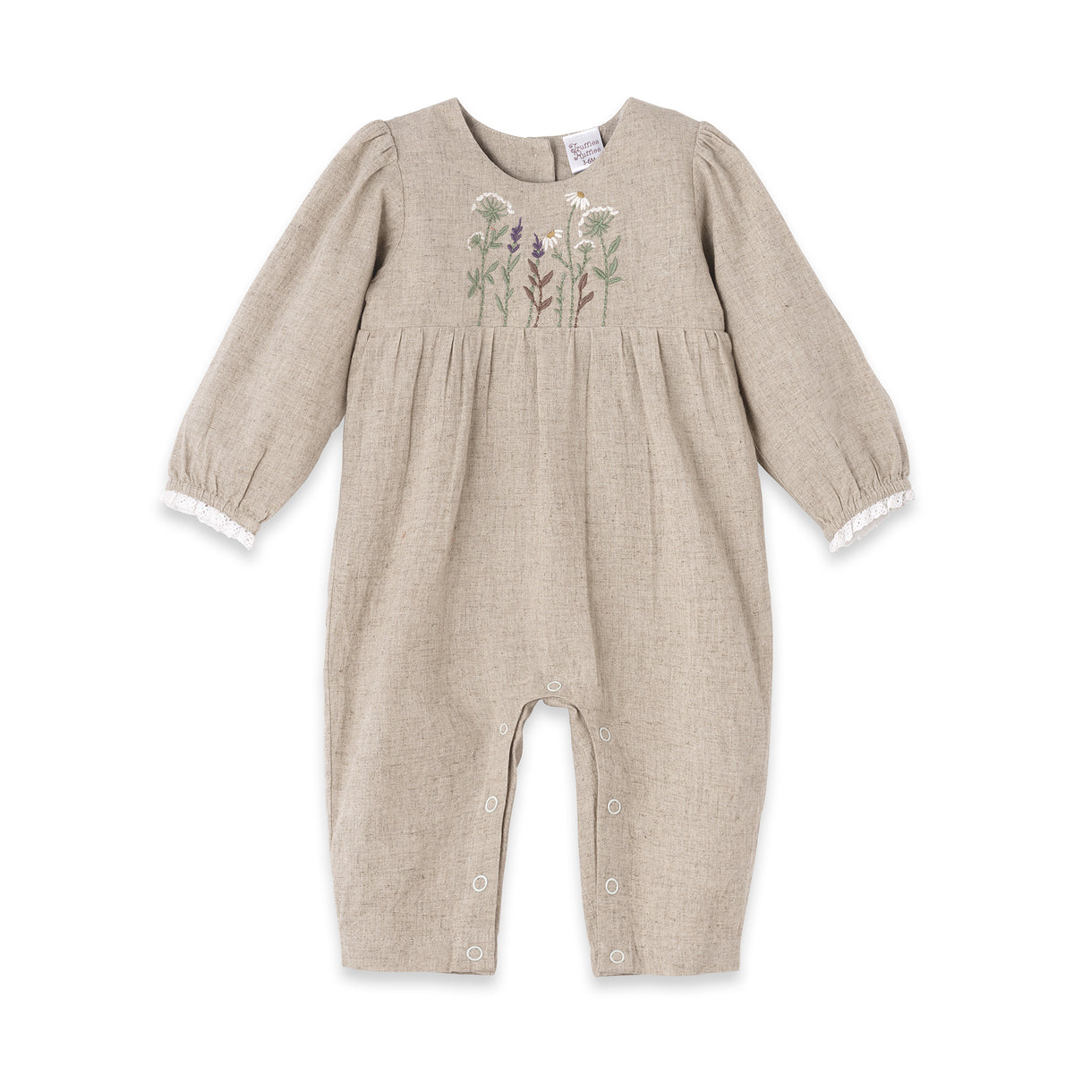 Felicity Girl's Embroidered Baby Romper – Linen Cotton Blend