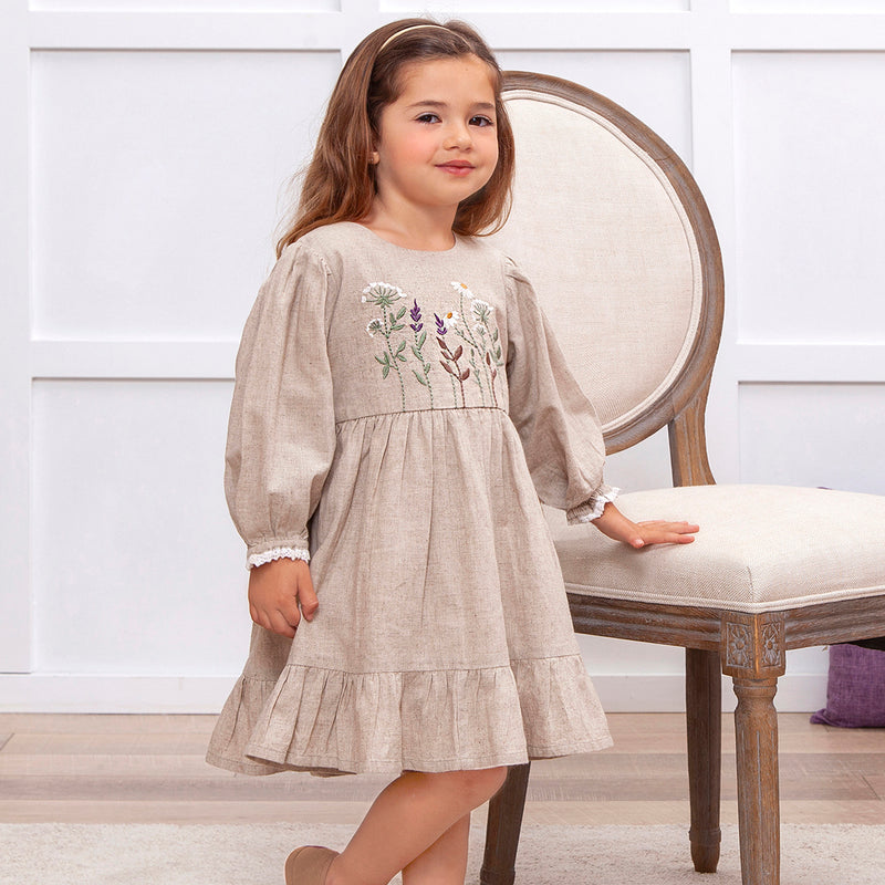 Felicity Embroidered Linen Dress–Cotton Blend Heirloom Style