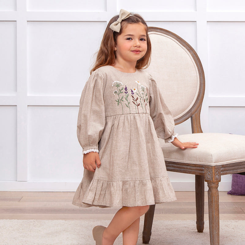Felicity Embroidered Linen Dress–Cotton Blend Heirloom Style