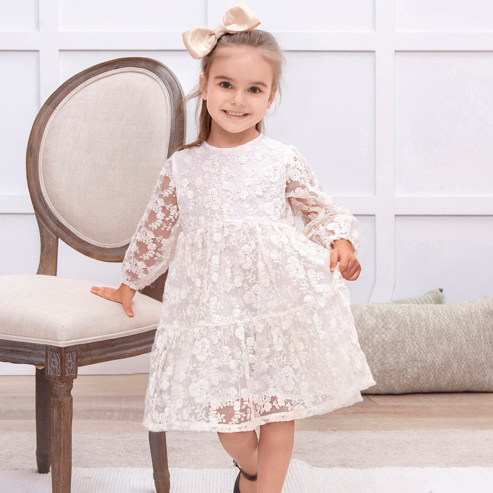 Ivory Lace Girls' DressEmbroidered Organza Special Occasion Ivory Lace Girls' DressEmbroidered Organza Special Occasion