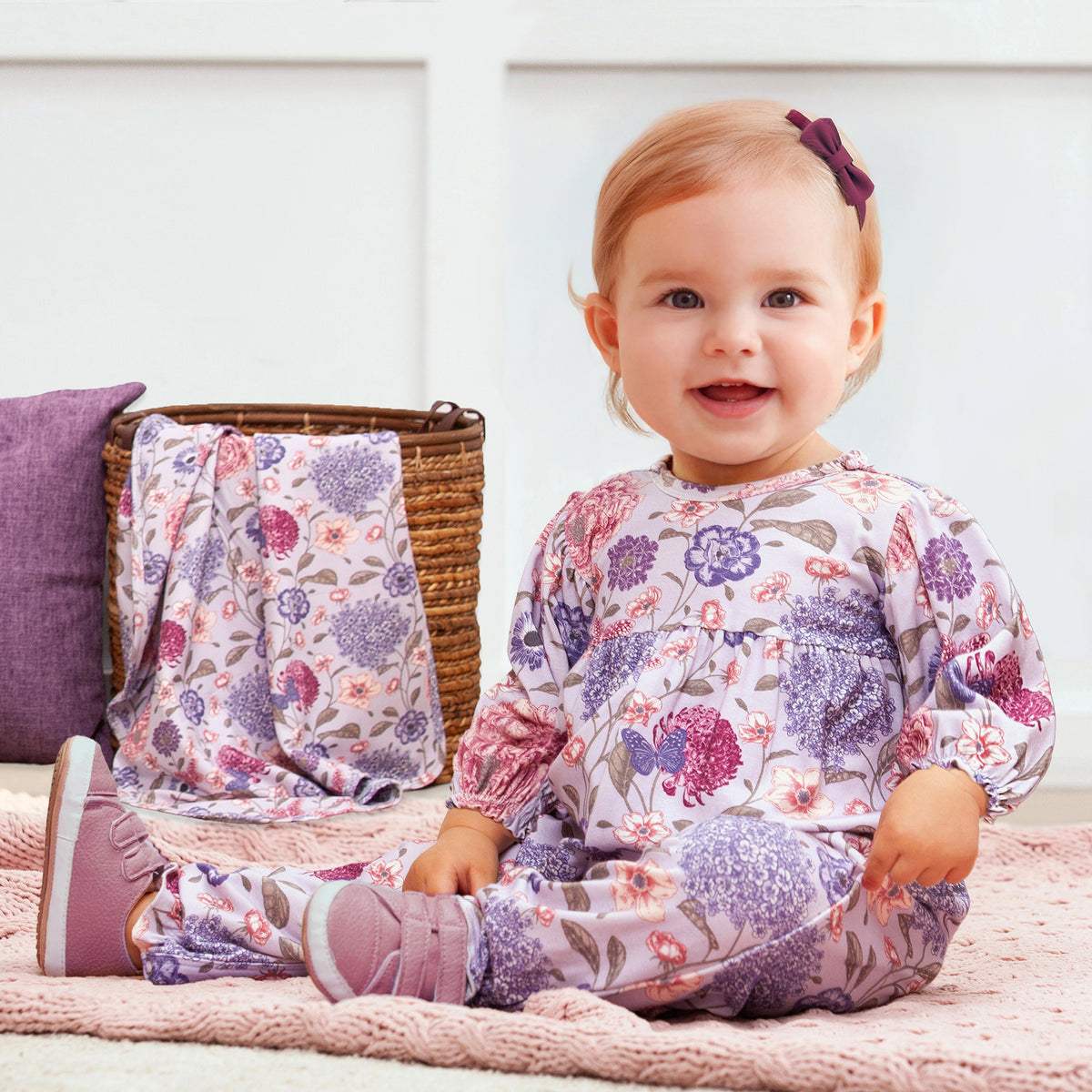 Floral Empire Baby Girl Romper – Bamboo Vintage Bloom Ruffle