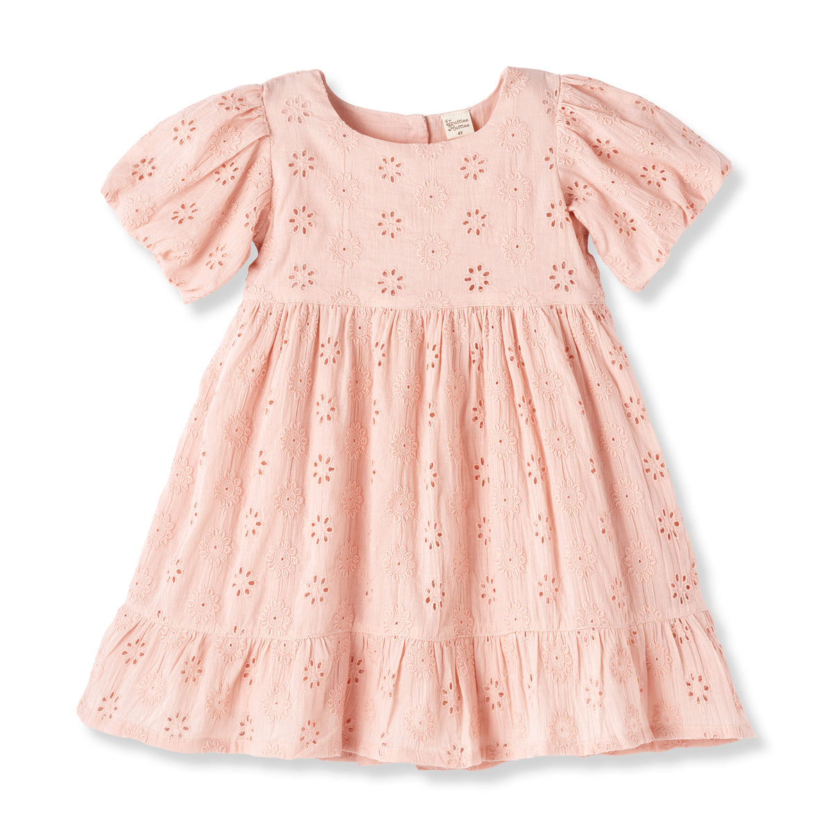 Pink Cotton Eyelet Dress with Puff Sleeves