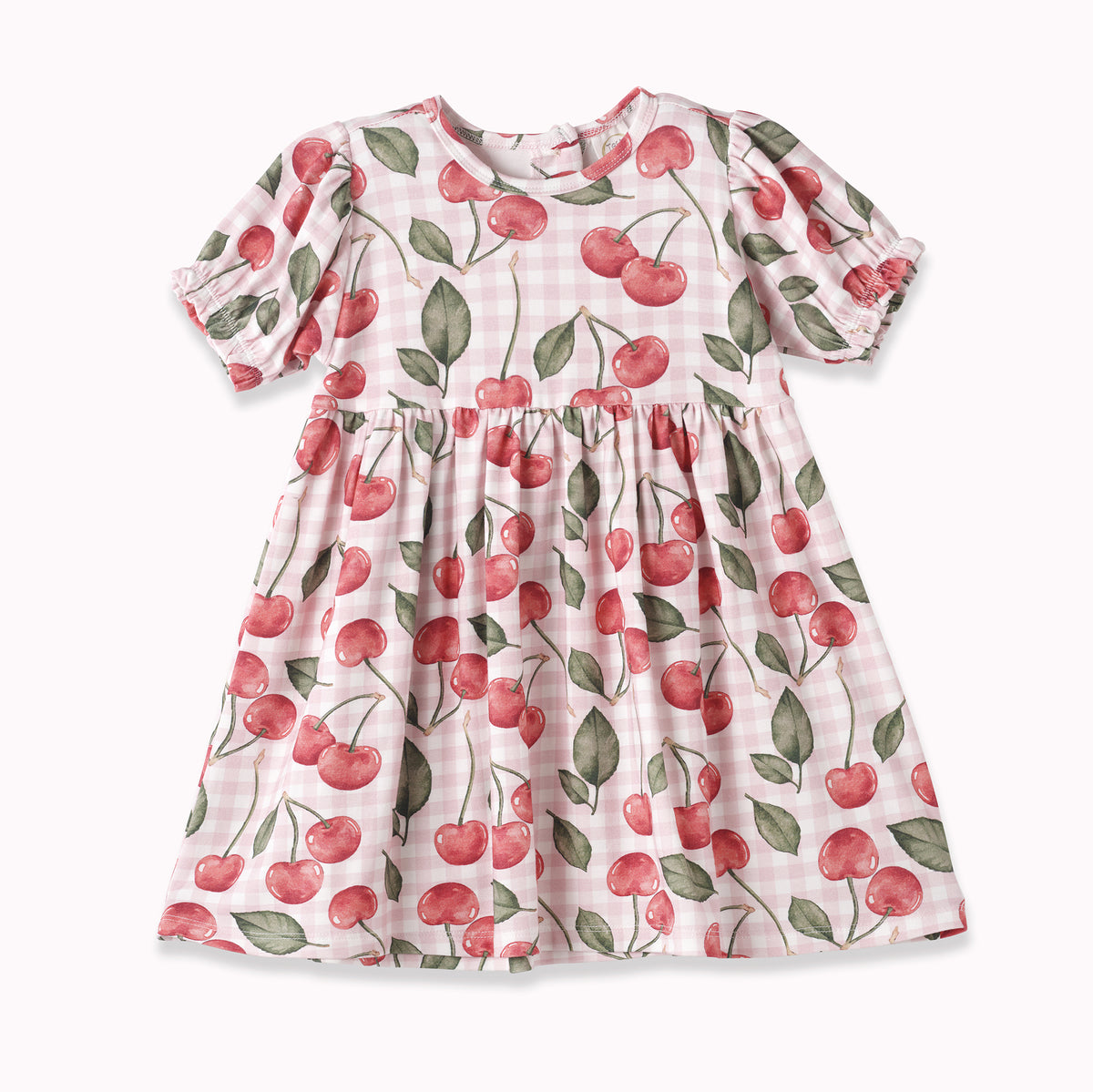 Cherry Picnic Puff Sleeve Bamboo Dress