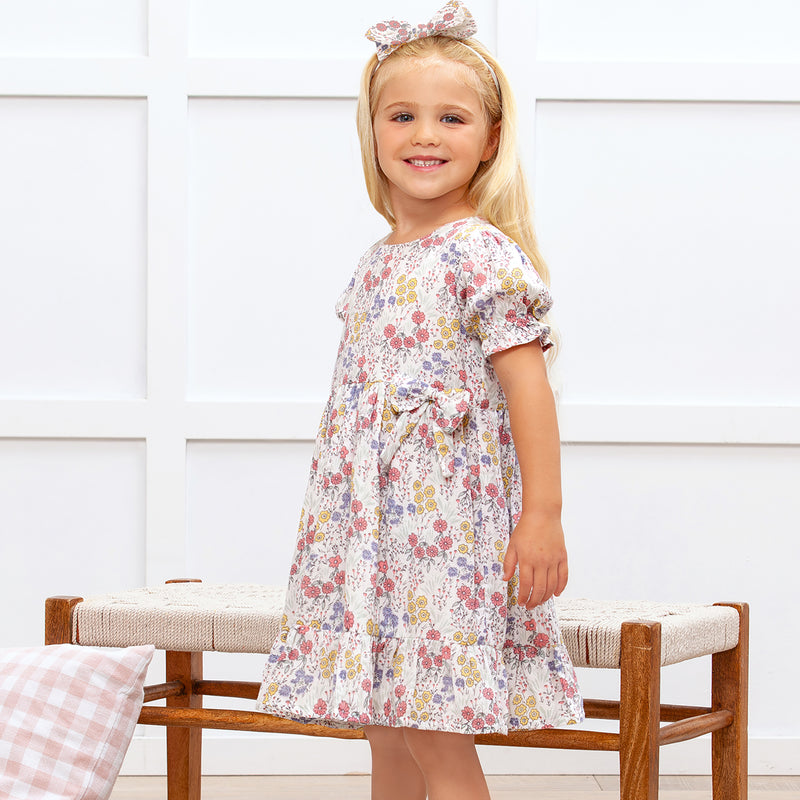 Cotton Floral Gauze Dress with Bow