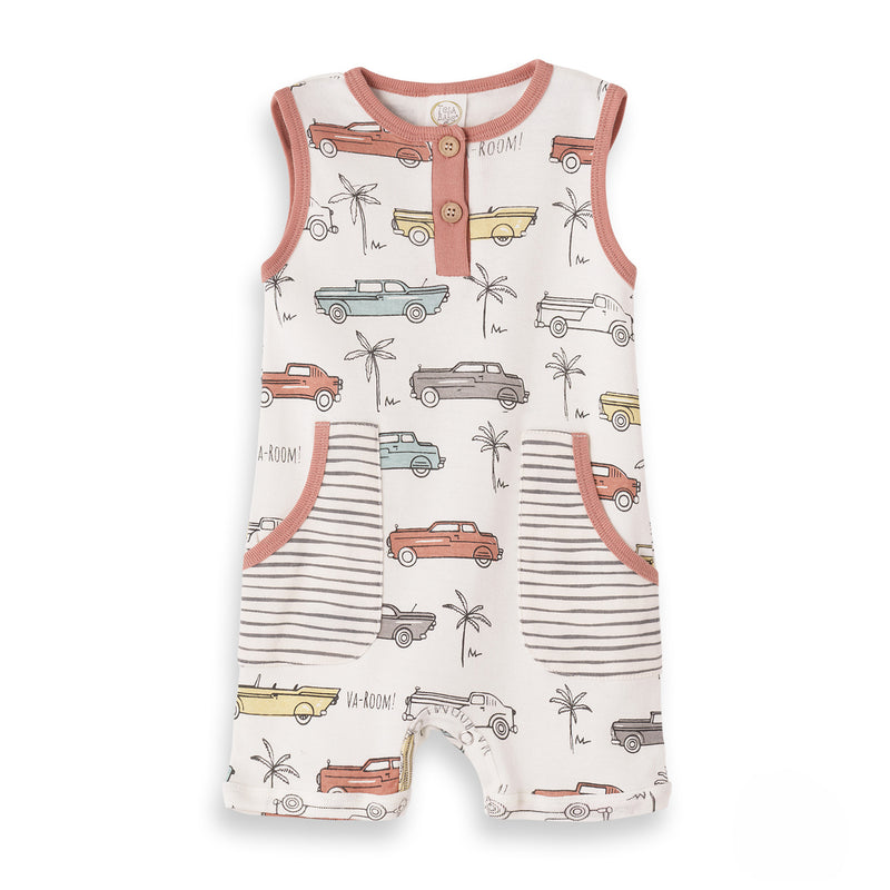 Classic Cars Sleeveless Henley Short Romper
